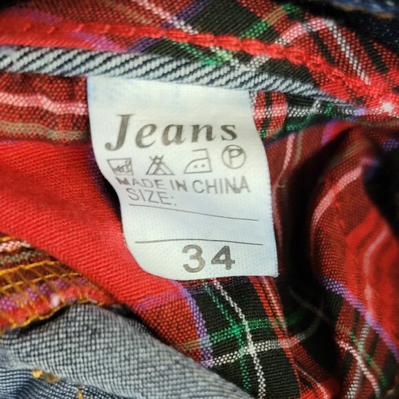 BiePa Patchwork Jeans Straight Leg Denim 34 Vintage Statement Piece 1971 - Picture 11 of 12